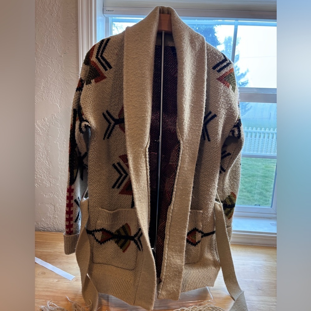 M/M Southwestern Aztec Belted Cardigan Shawl Collar M